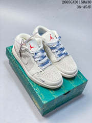 Air Jordan 1 Low White and Gray Suede-Style Sneakers