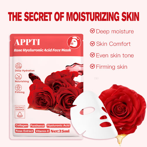100pcs Moisturizing Collagen Face Mask, Rose Mask Sheet Overnight with Hyaluronic Acid and Niacinamide, Facial Mask Sheet, Deep Hydration, Firming for Dry Skin, Skincare Products, Valentine's Days Gift Set