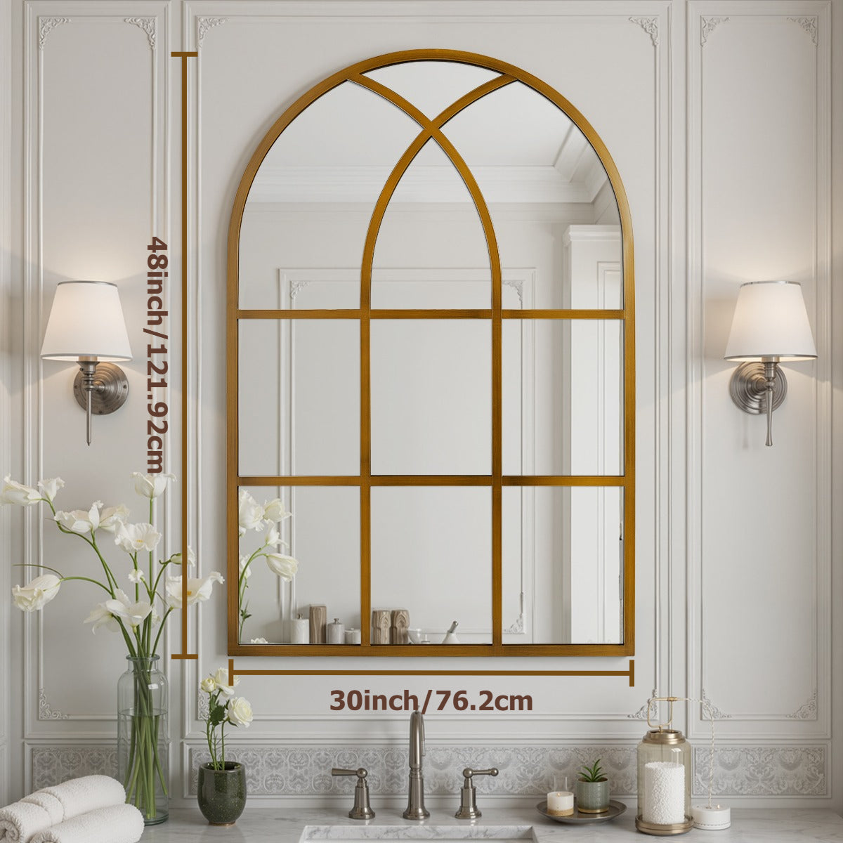 Elegant Arched Window-Shaped Modern Minimalist Bathroom Vanity Mirror | Black Rust-Resistant Aluminum Frame, Wall Mount, Polished End, Use Without Electricity, Recommended for Surfaces by MELODIEUX