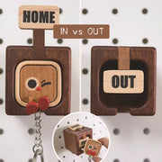 Wooden Key Holder with Funny Face Expression – HOME/OUT Toggle, Wall-Mounted, 3 Styles