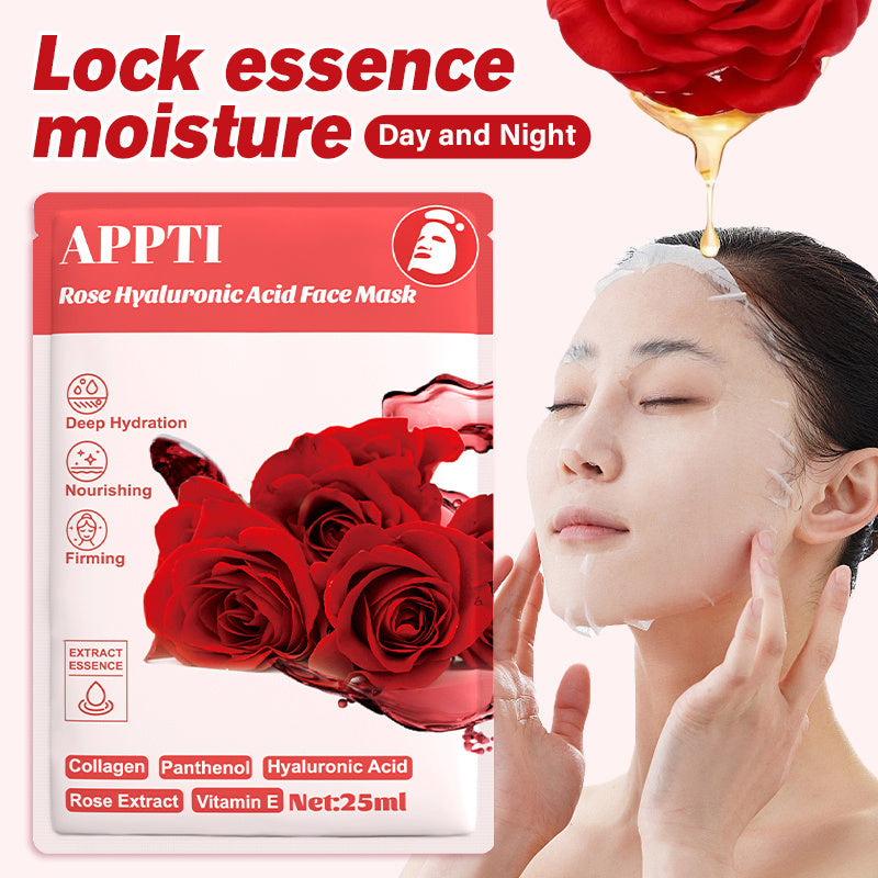 100pcs Moisturizing Collagen Face Mask, Rose Mask Sheet Overnight with Hyaluronic Acid and Niacinamide, Facial Mask Sheet, Deep Hydration, Firming for Dry Skin, Skincare Products, Valentine's Days Gift Set