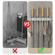 Wall-Mounted Mop & Broom Holder with Hooks – No-Drill, Space-Saving Cleaning Tool Organizer