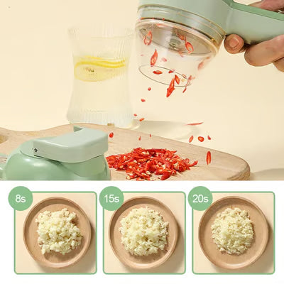 4-in-1 Electric Food Chopper & Vegetable Slicer Set – Handheld Garlic Mincer with Peeler & Cleaning Brush