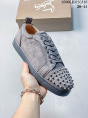 Christian Louboutin Grey Studded Low-Top Sneakers
