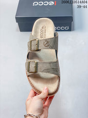 ECCO 06JJD514A04 Two-Buckle Slide Sandals in Taupe