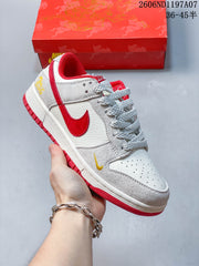 Nike SB Dunk Low Sneakers in White, Gray and Red
