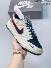 Nike Dunk Low-Style Sneakers in Cream, Navy and Red