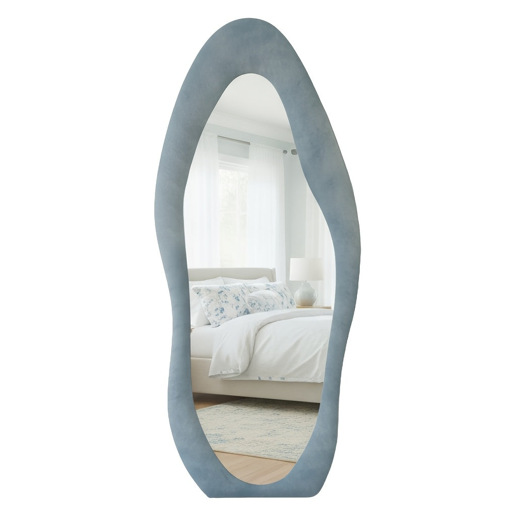 Irregular Velvet Frame Full Length Mirror Safe Rounded Corner for Kids Room (Milk Tea, White, Black, Green, Pink, Blue)