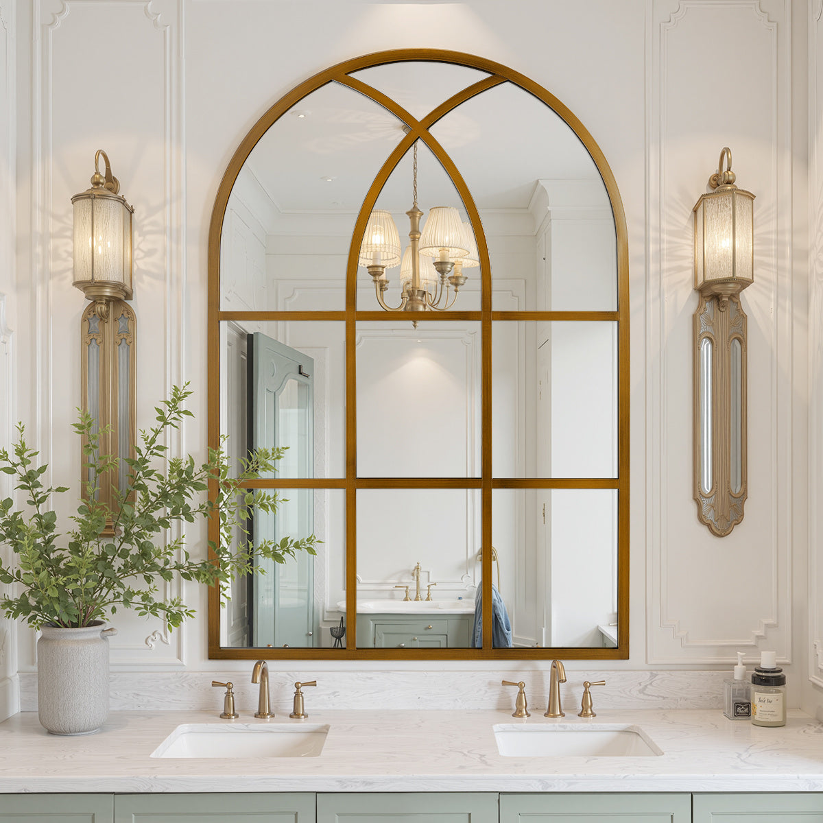 Elegant Arched Window-Shaped Modern Minimalist Bathroom Vanity Mirror | Black Rust-Resistant Aluminum Frame, Wall Mount, Polished End, Use Without Electricity, Recommended for Surfaces by MELODIEUX