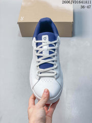 On White and Blue Low-Top Sneakers