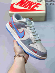 Nike SB Dunk Low Sneakers in Light Grey, Blue and Red