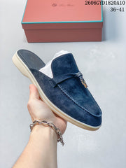Loro Piana Lock-Detail Mule Loafers, Navy, 2606GYD1820A10