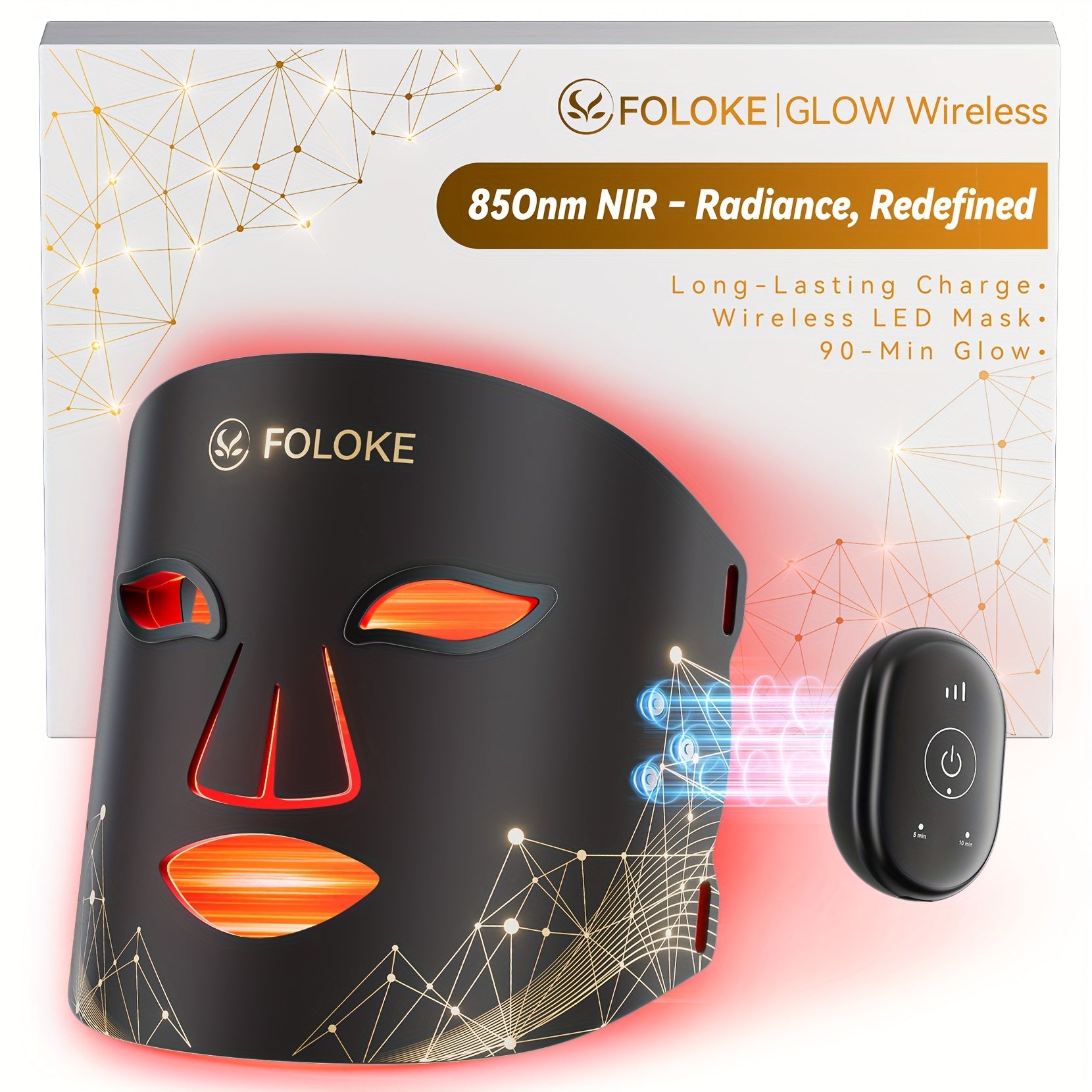 Fda Cleared FOLOKE Red Light Mask, Luminous Wireless LED Mask Light , Near Infrared Red Light (NIR), Body Beauty Machine For Home Care