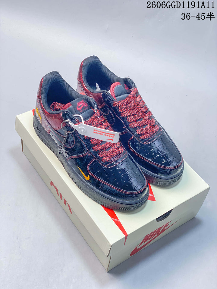 Nike Air Force 1 Low x Stüssy Black and Burgundy Sneakers