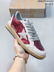 Golden Goose Super-Star Sneakers, White and Pink Glitter