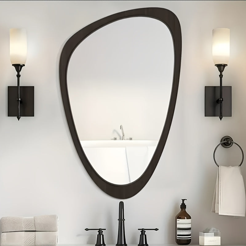 WallBeyond Classic Walnut Color Pebble Shape Wall Mirror 30\