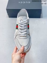 Gucci White Leather Low-Top Sneakers with Green-Red Web Stripe