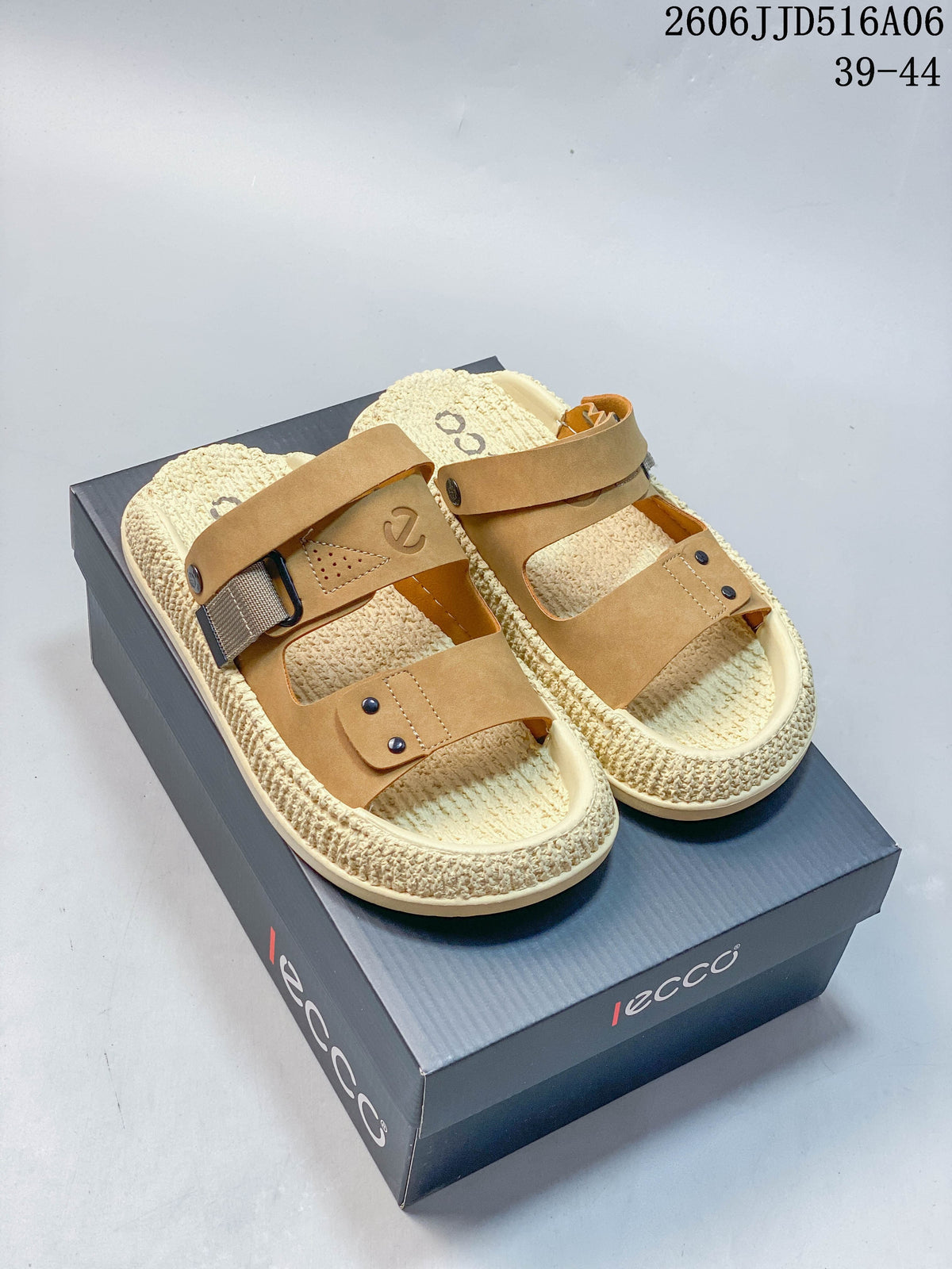 ECCO Men's Tan Adjustable Two-Strap Sandals