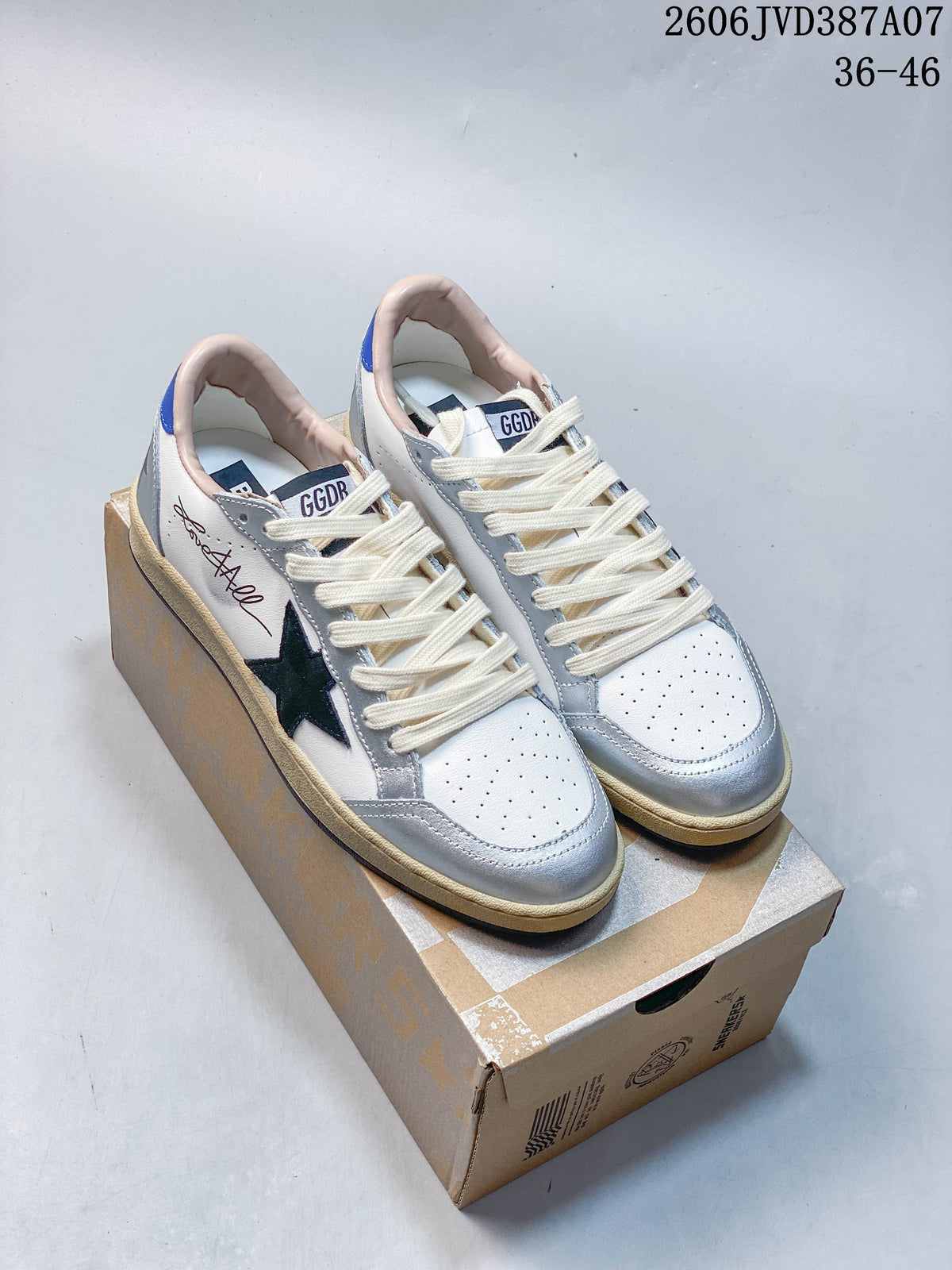 Golden Goose Super-Star Low-Top Sneakers in White and Silver