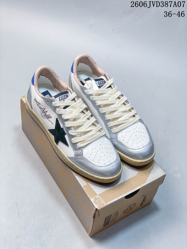 Golden Goose Super-Star Low-Top Sneakers in White and Silver