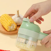 4-in-1 Electric Food Chopper & Vegetable Slicer Set – Handheld Garlic Mincer with Peeler & Cleaning Brush