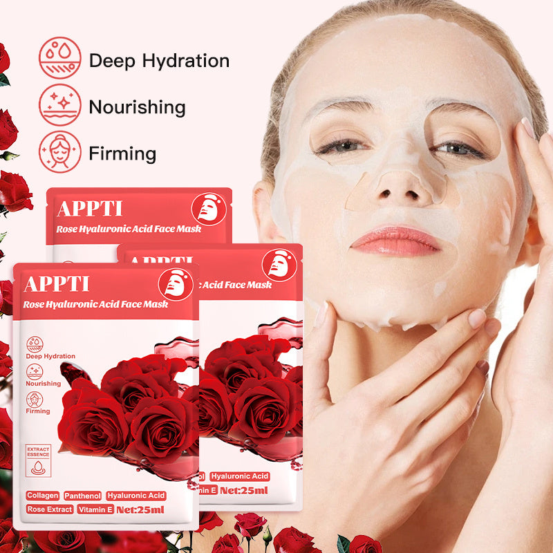 100pcs Moisturizing Collagen Face Mask, Rose Mask Sheet Overnight with Hyaluronic Acid and Niacinamide, Facial Mask Sheet, Deep Hydration, Firming for Dry Skin, Skincare Products, Valentine's Days Gift Set