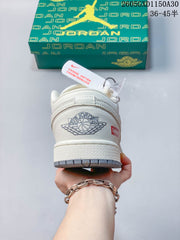 Air Jordan 1 Low White and Gray Suede-Style Sneakers