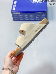 Birkenstock Two-Strap Sandals in Beige Suede-Style Finish
