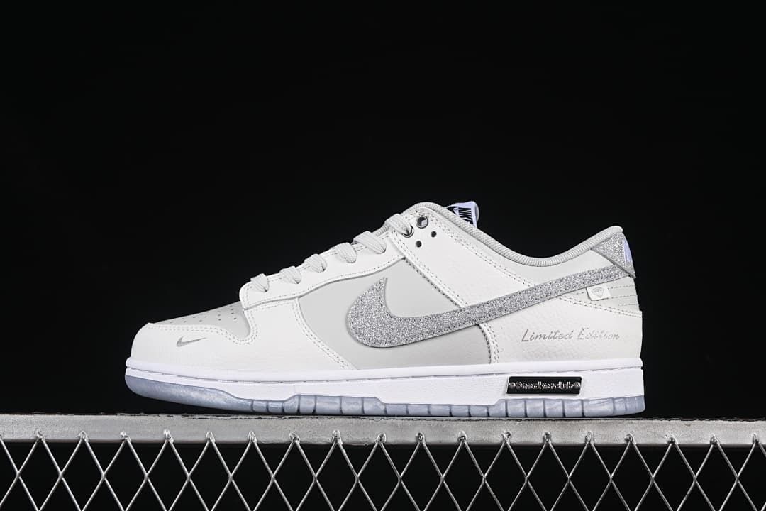 Nike SB Dunk Low White Silver Glitter Sneakers