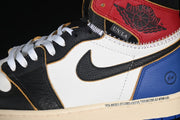 Jordan 1 High OG SP Fragment Union Sneaker in Black, White & Blue