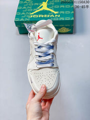 Air Jordan 1 Low White and Gray Suede-Style Sneakers
