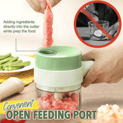 4-in-1 Electric Food Chopper & Vegetable Slicer Set – Handheld Garlic Mincer with Peeler & Cleaning Brush