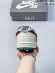Nike Dunk Low-Style Sneakers in Cream, Navy and Red