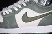 Air Jordan 1 Low Sneakers in White and Olive Green