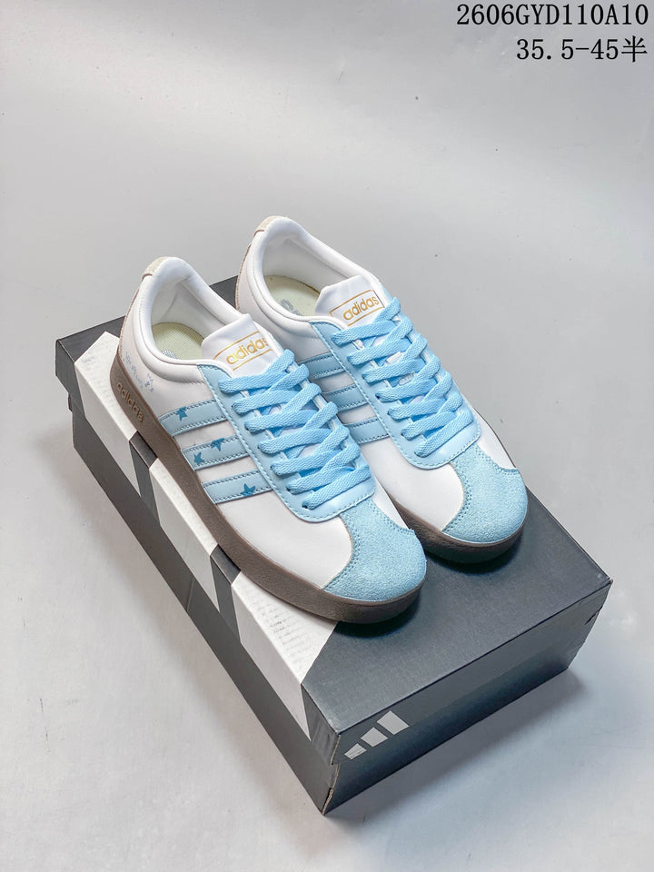 adidas VL Court Classic DIY Low-Top Sneakers, White and Light Blue