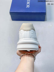 Dior White Logo-Pattern Panel Platform Sneakers