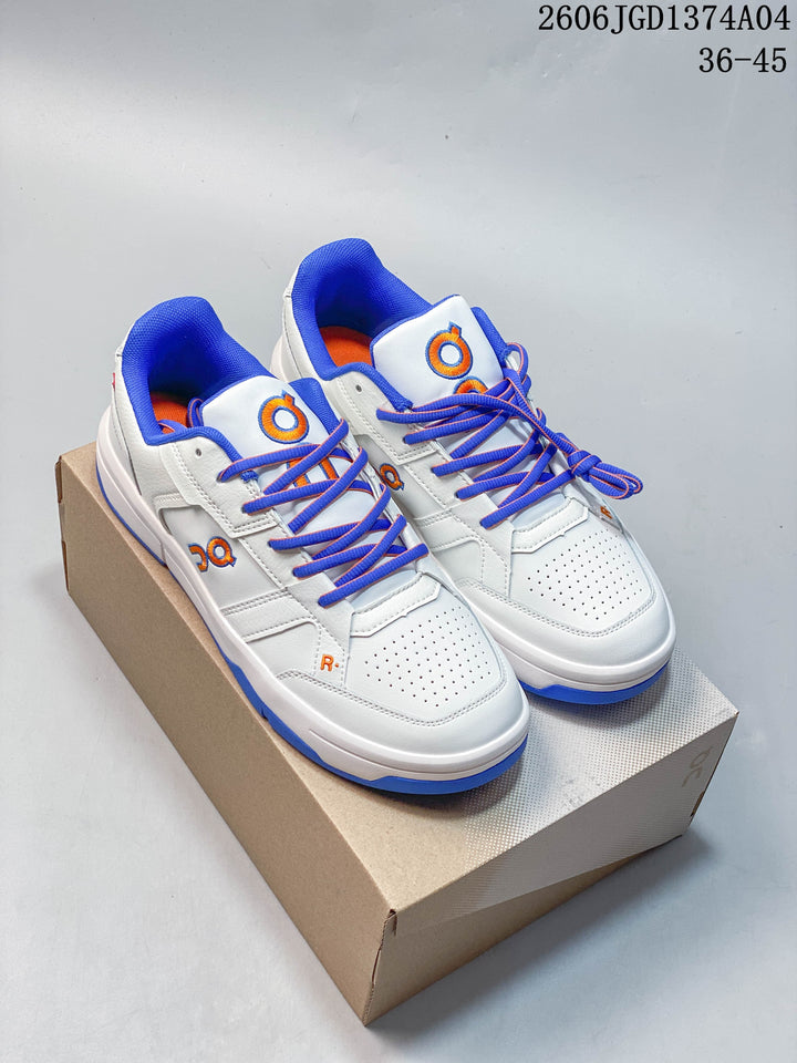 On THE Roger Clubhouse Sneakers in White, Blue and Orange