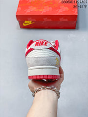 Nike SB Dunk Low Sneakers in White, Gray and Red