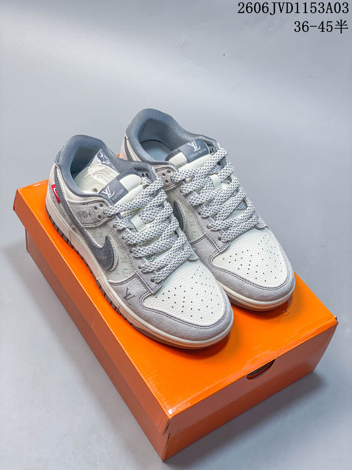 Nike Dunk Low Double Swoosh Sneakers in Grey and White