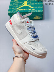 Air Jordan 1 Low White and Gray Suede-Style Sneakers