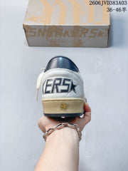 Golden Goose Super-Star Low-Top Sneakers in White and Navy