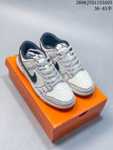 Nike Dunk Low Double Swoosh Sneakers, White and Navy