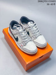 Nike Dunk Low Double Swoosh Sneakers, White and Navy