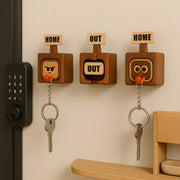Wooden Key Holder with Funny Face Expression – HOME/OUT Toggle, Wall-Mounted, 3 Styles