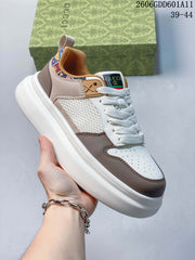 Gucci Screener GG Low-Top Sneakers in White and Taupe