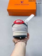 Louis Vuitton x Nike Dunk Low White Gray Sneakers