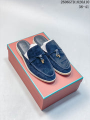Loro Piana Lock-Detail Mule Loafers, Navy, 2606GYD1820A10