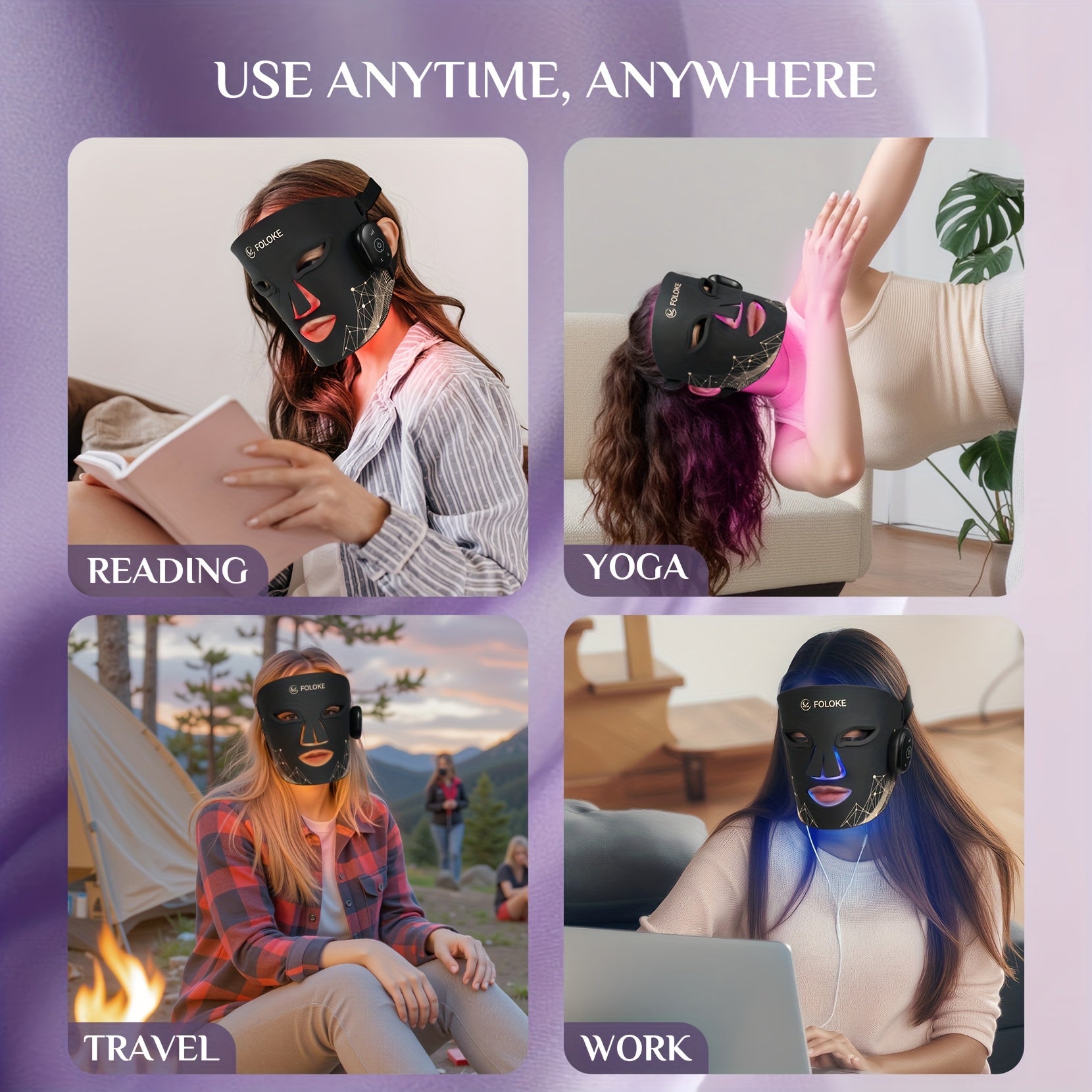 Fda Cleared FOLOKE Red Light Mask, Luminous Wireless LED Mask Light , Near Infrared Red Light (NIR), Body Beauty Machine For Home Care