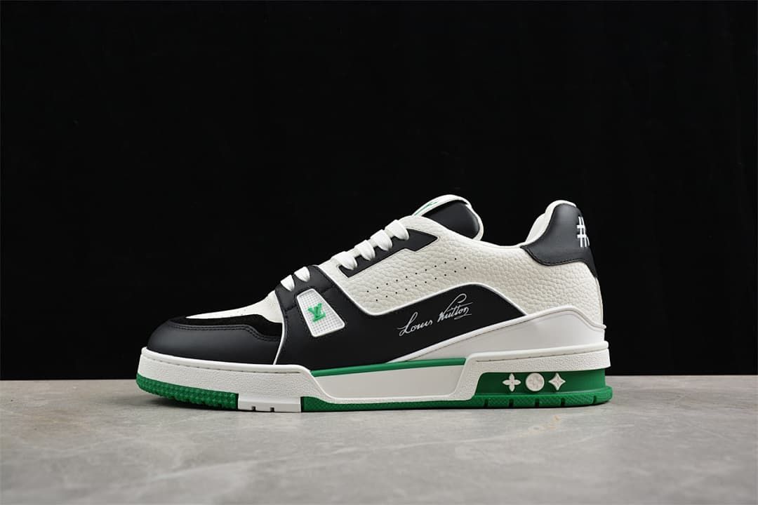 Louis Vuitton LV Trainer Sneaker in White, Green and Black