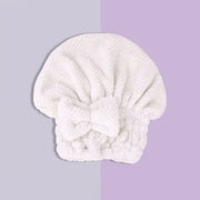 Coral Velvet Bow Bath Cap – Soft & Absorbent Shower Hair Wrap for Women
